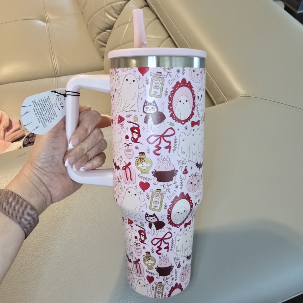 Cute Ghost and Cat Pattern Tumbler